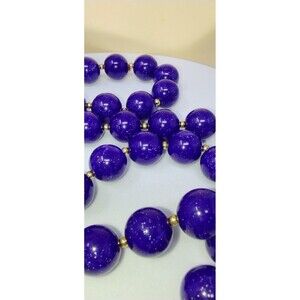 Vtg Blue 28" Necklace Glass Plastic Beads Metallic Sparkles Cottage Core Chunky